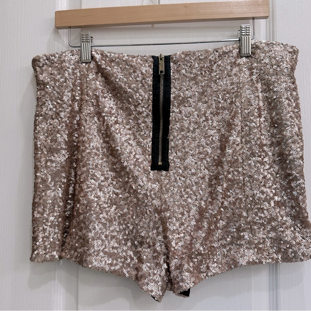 River Island Gold Sequin Shorts High Waisted Fitted Stretchy Booty Club Attire - Picture 2 of 8